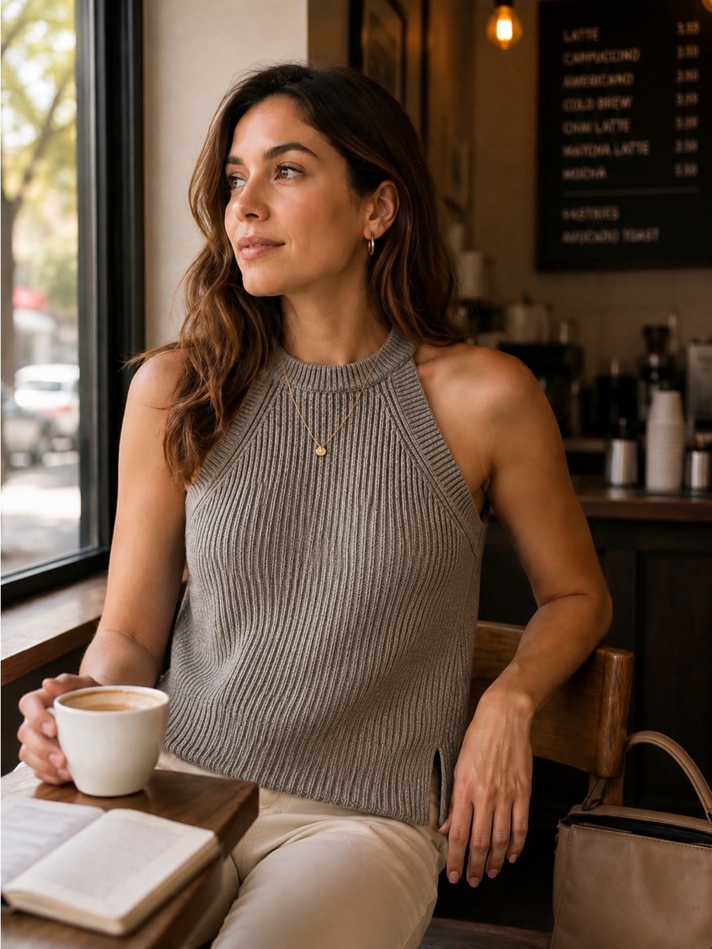 Madewell Gray Ribbed Knit Halter Tank